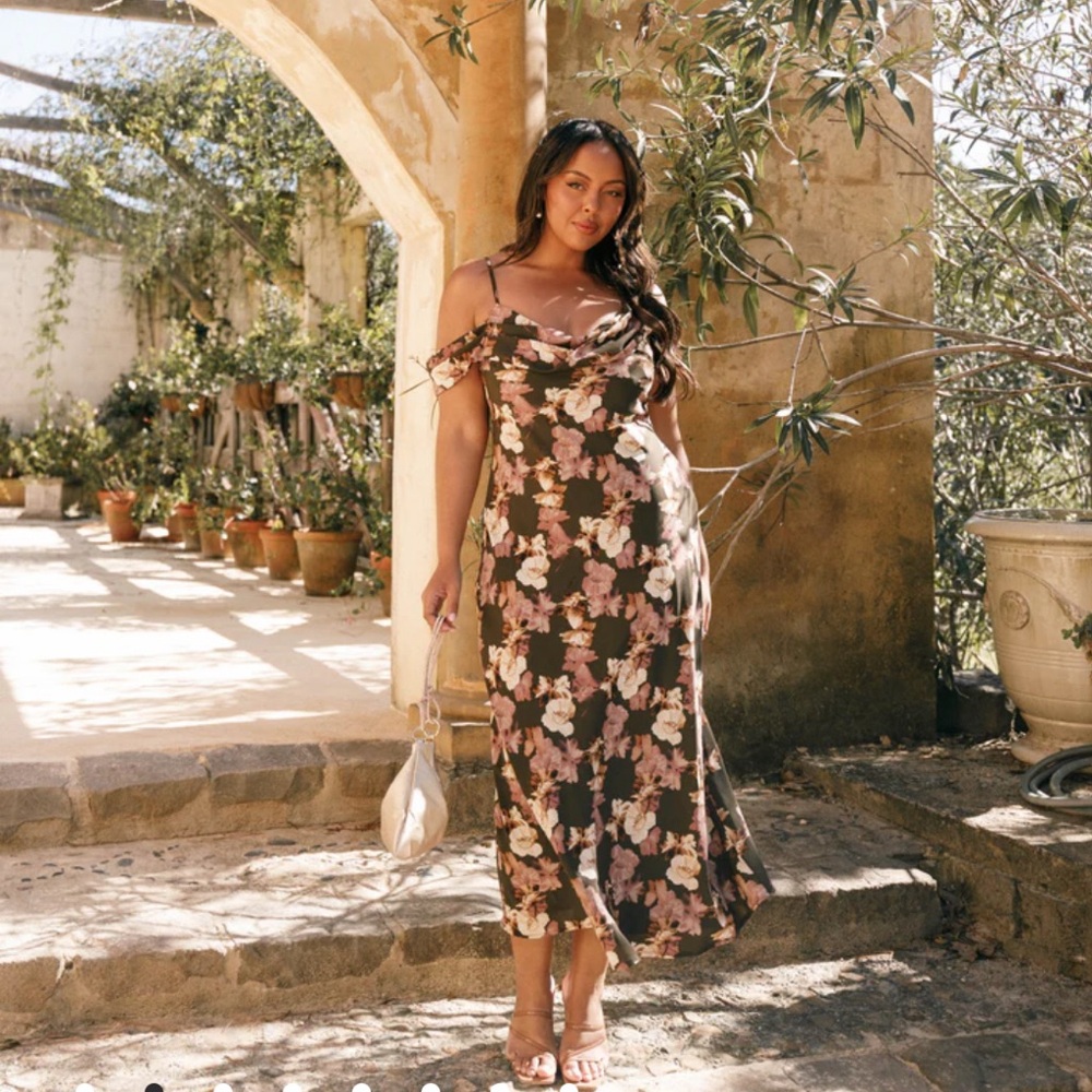 Olive brown floral dress